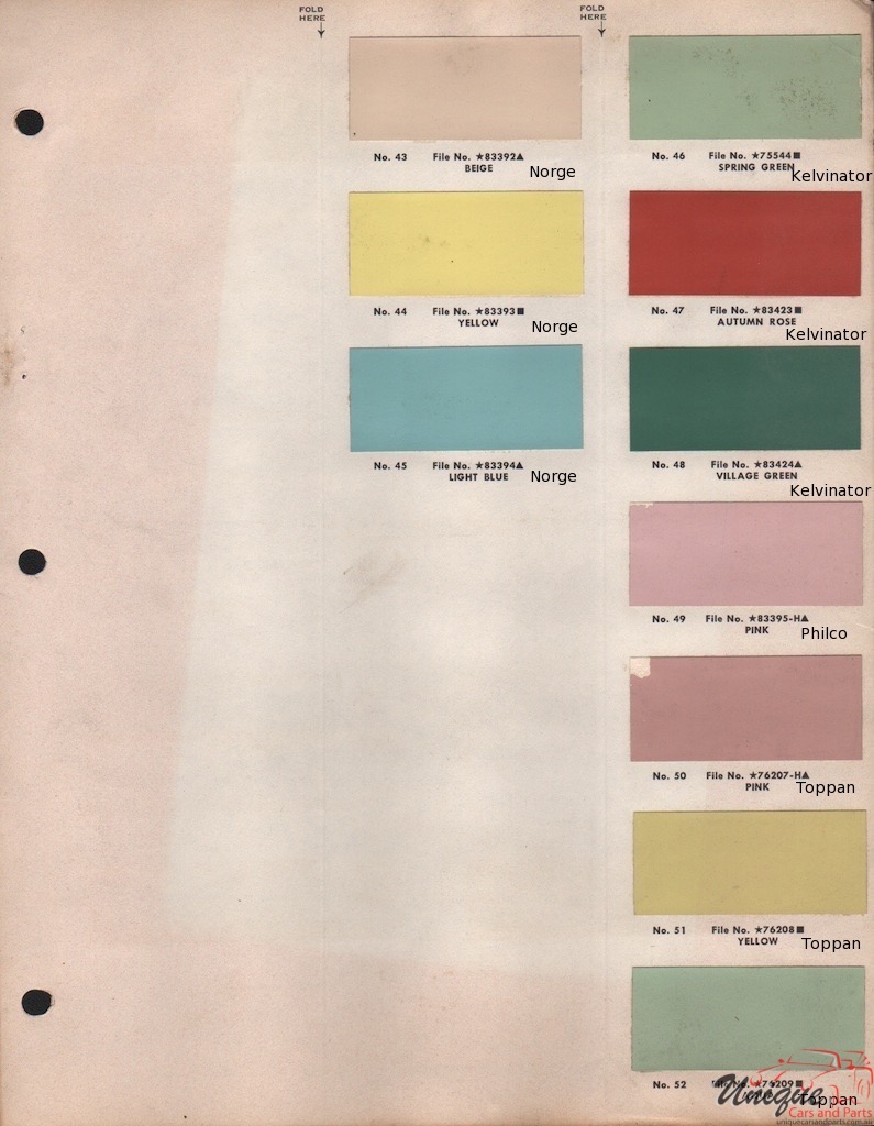 1958 Appliance Paint Charts DuPont 9